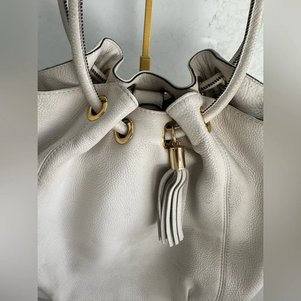 MICHAEL KORS Optic White Cream Medium East West Ring Leather Tote